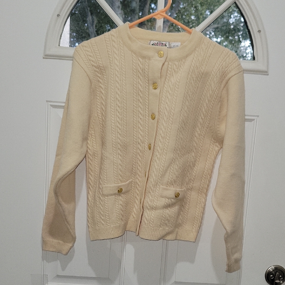 Vintage Club Classics Cream Cable Knit Women's Sweater Size L
